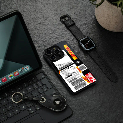 dhl delivery label back phone cover | glass case for iphone 15 plus