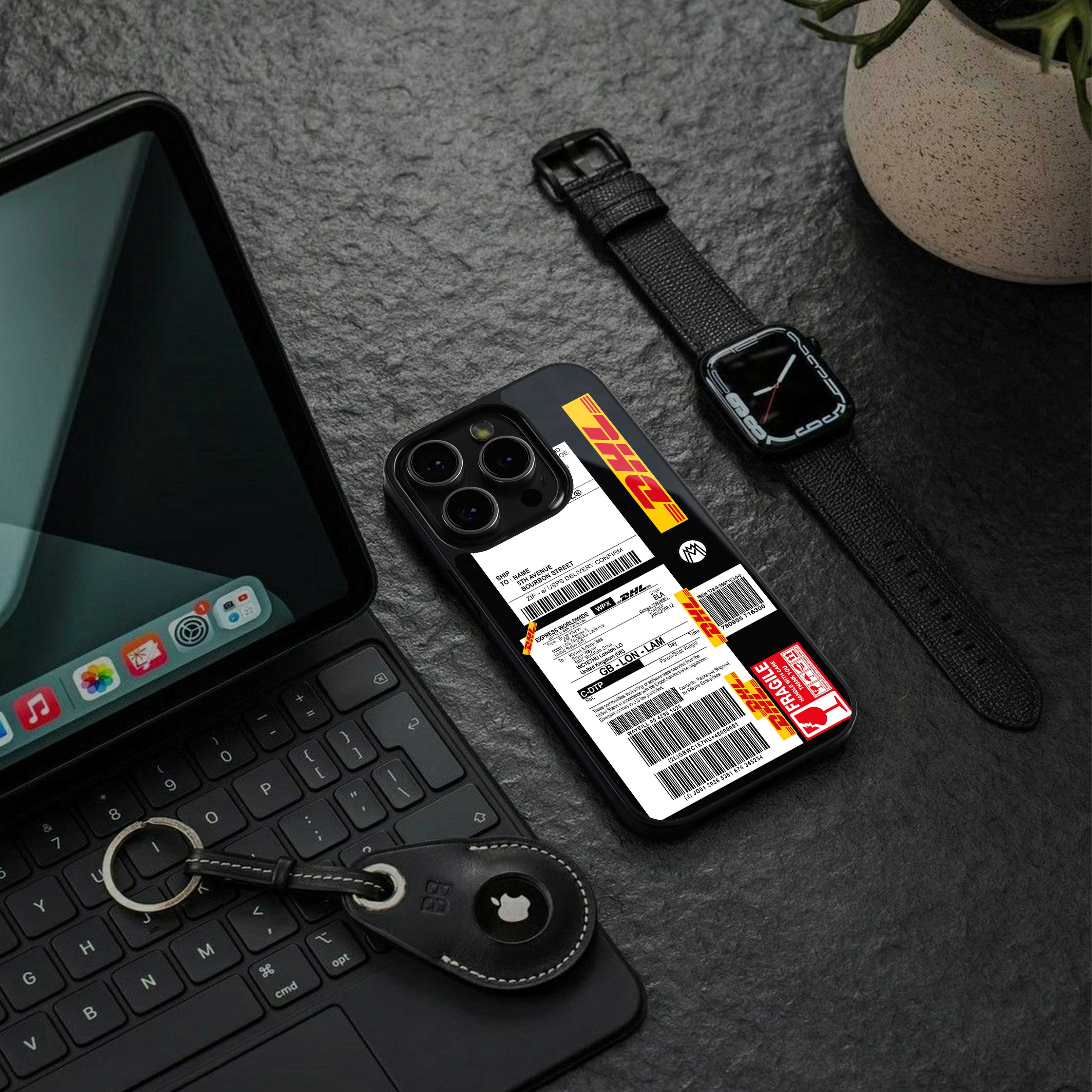 dhl delivery label back phone cover | glass case for iphone 14 plus