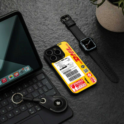 dhl yellow delivery label back phone cover | glass case for iphone 14 pro max