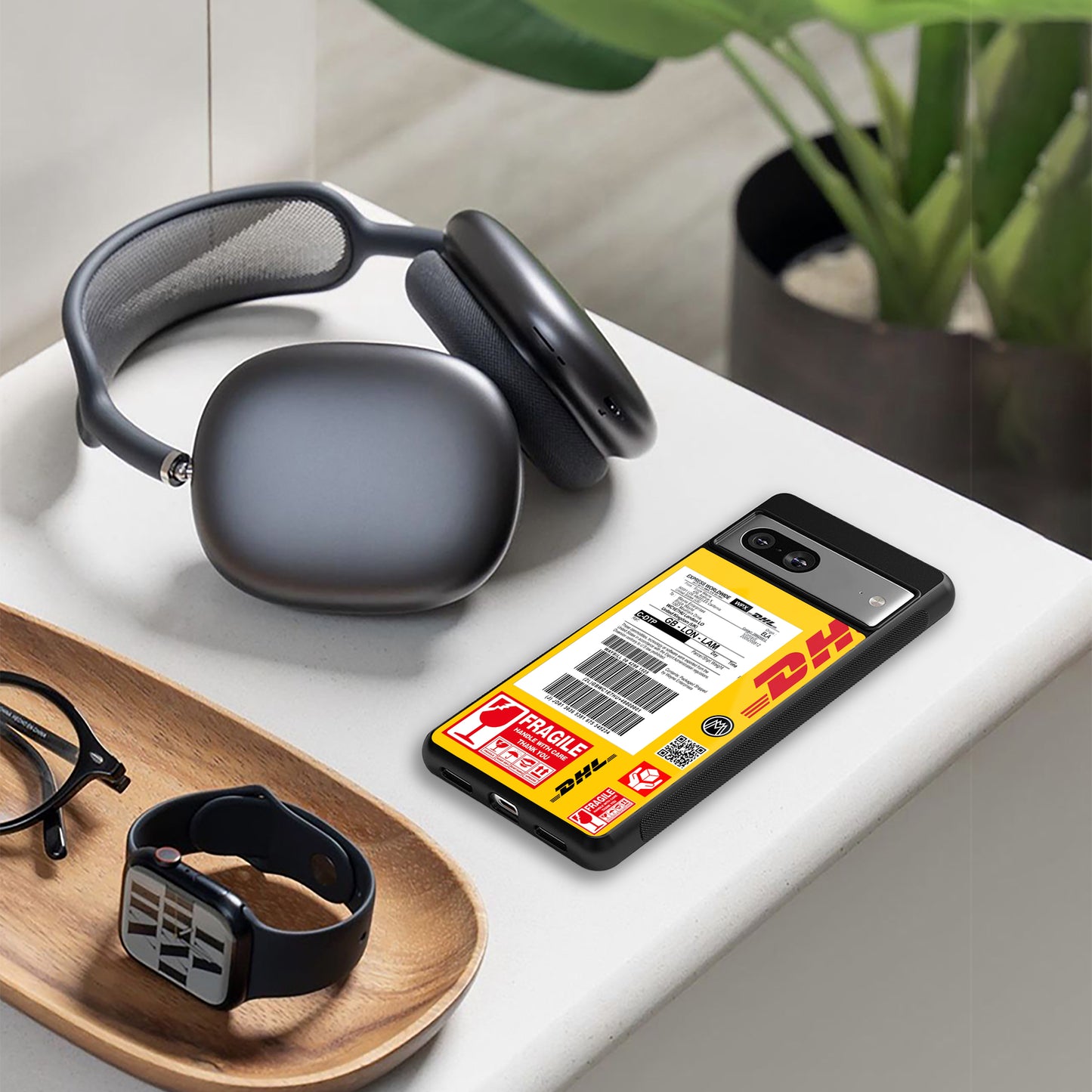 dhl yellow delivery label back phone cover | glass case for google pixel 9 pro xl