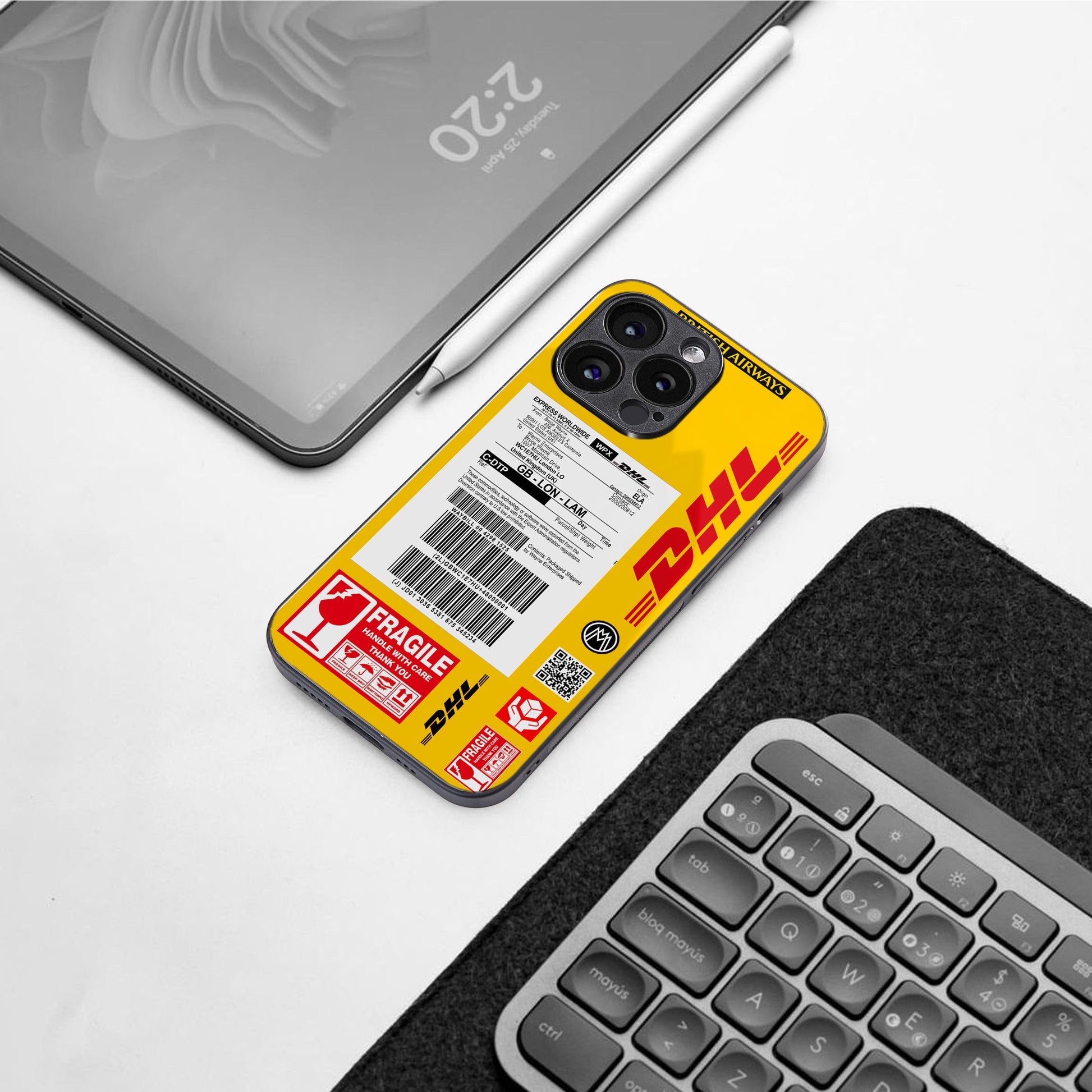 dhl yellow delivery label back phone cover | glass case for google pixel 8 pro