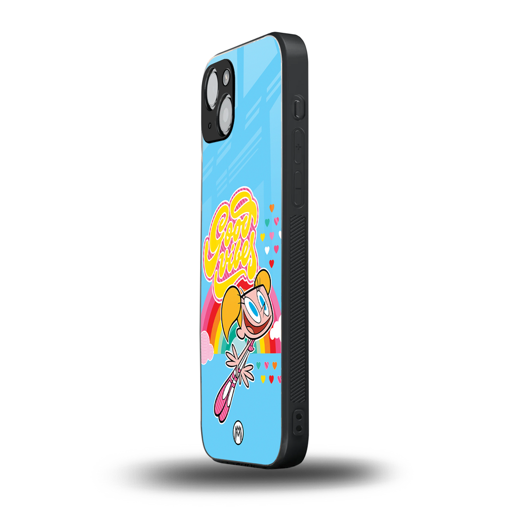 deedee good vibes back phone cover | glass case for iphone 15 plus