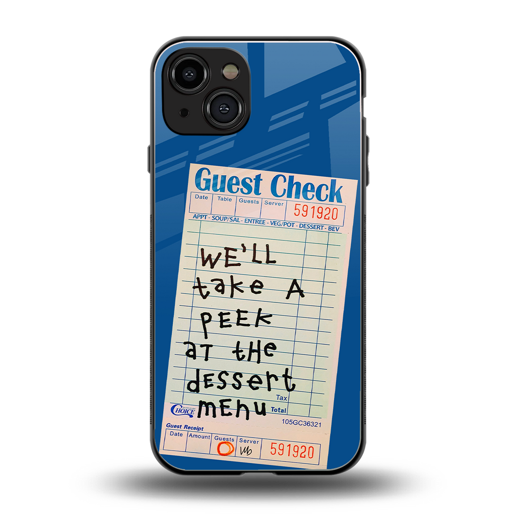 dessert menu back phone cover | glass case for iphone 15