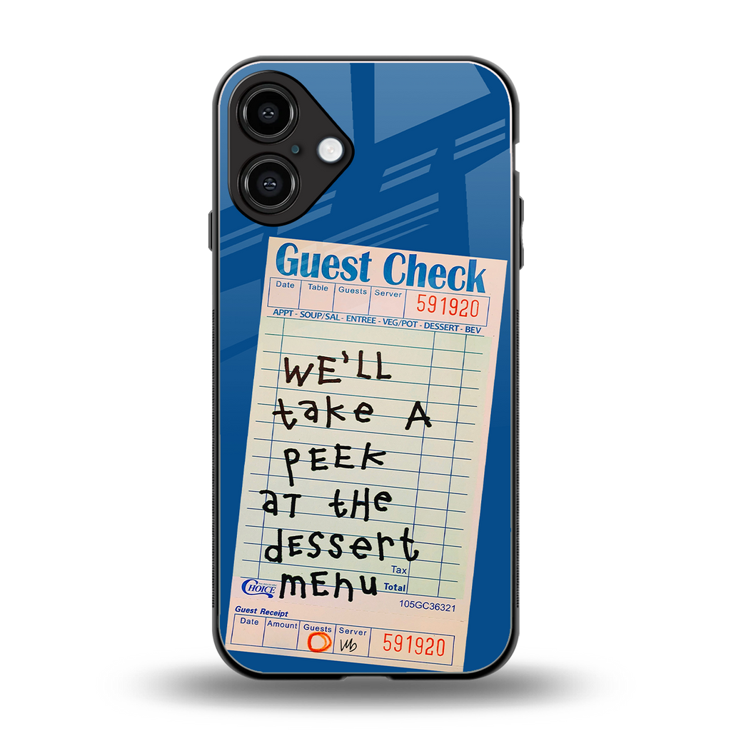 dessert menu back phone cover | glass case for iphone 16 plus
