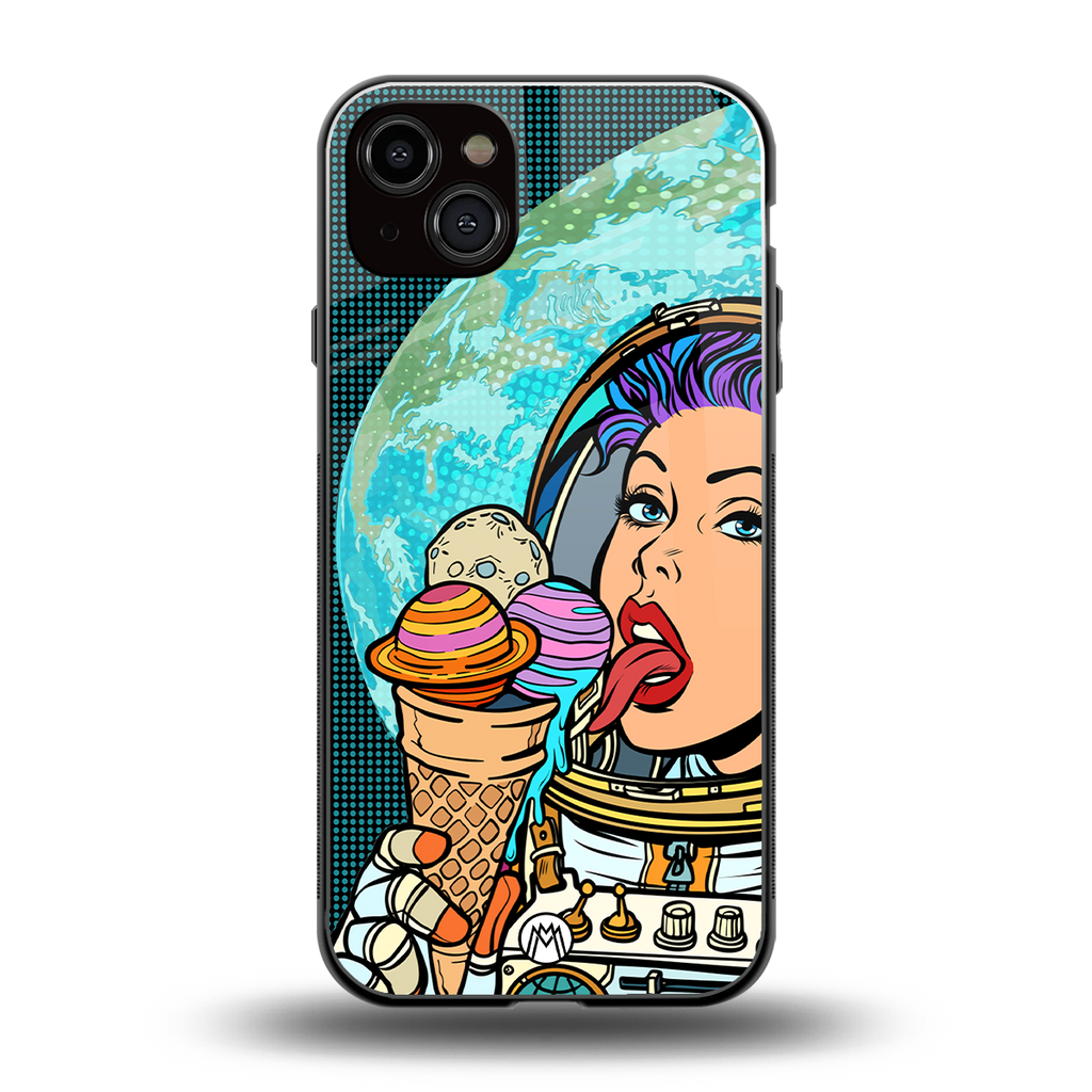 dessert space back phone cover | glass case for iphone 15 plus