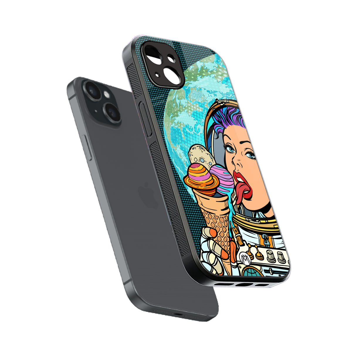 dessert space back phone cover | glass case for iphone 15 plus