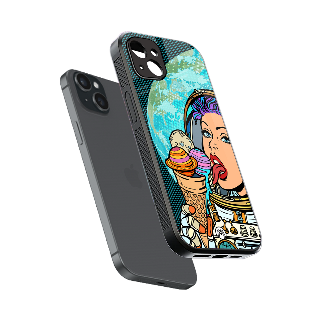 dessert space back phone cover | glass case for iphone 14 plus