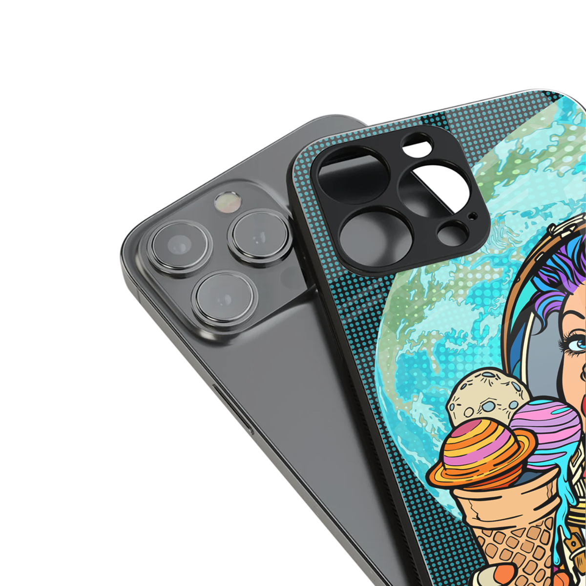 dessert space back phone cover | glass case for iphone 14 pro max