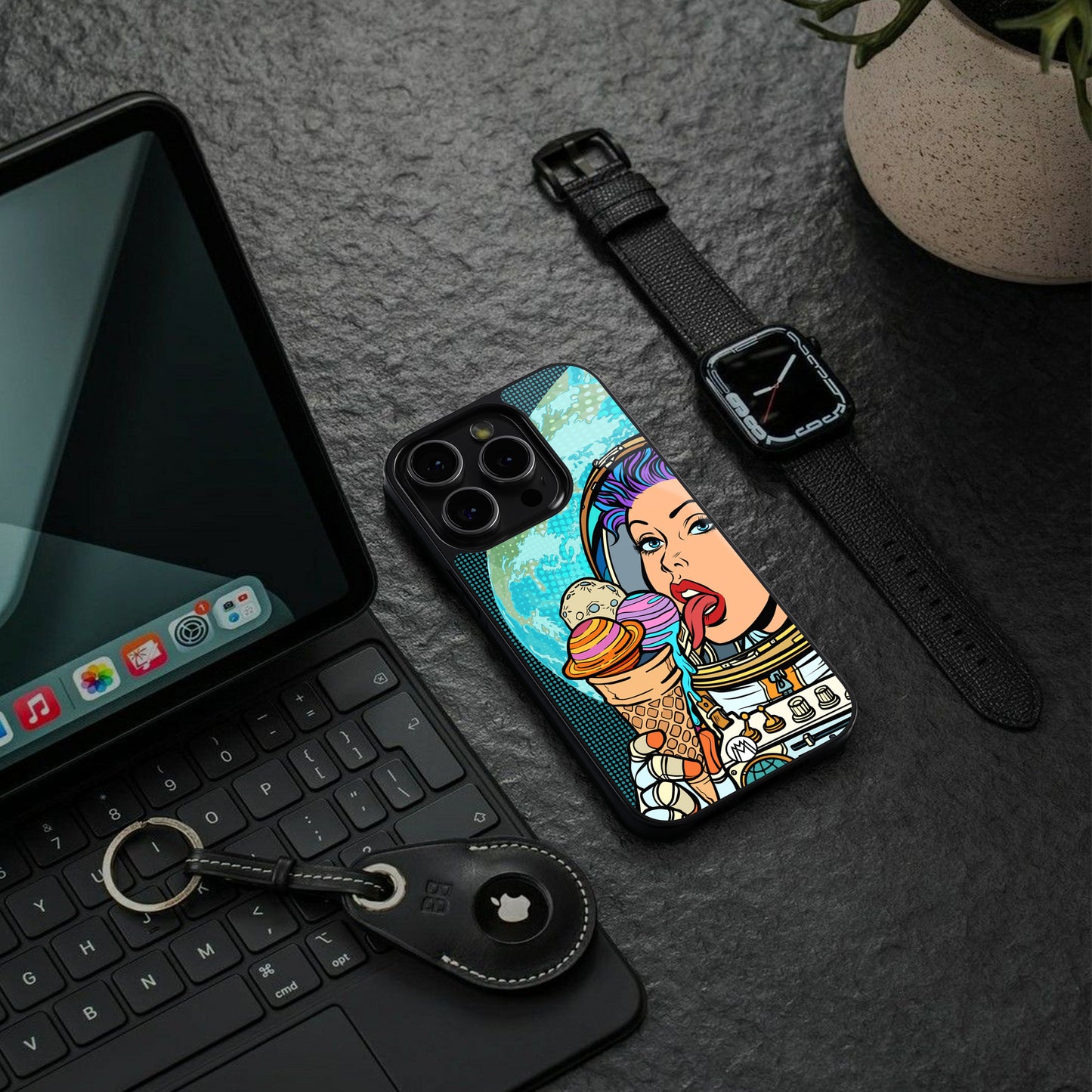 dessert space back phone cover | glass case for iphone 15 pro