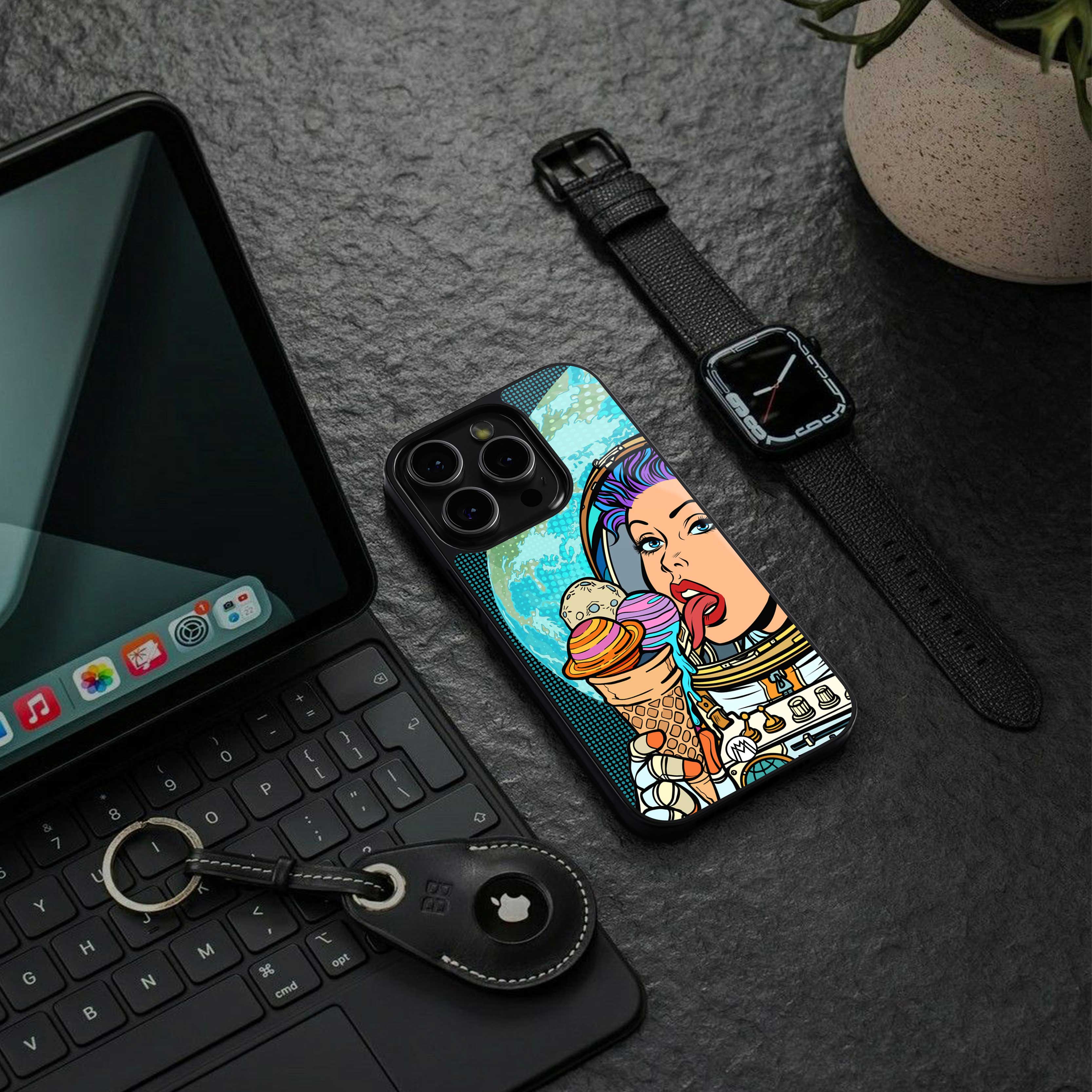 dessert space back phone cover | glass case for iphone 14 pro max