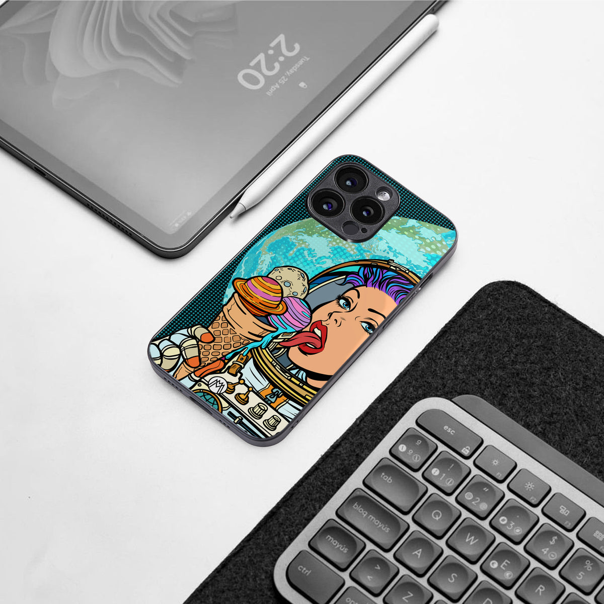 dessert space back phone cover | glass case for iphone 16 pro