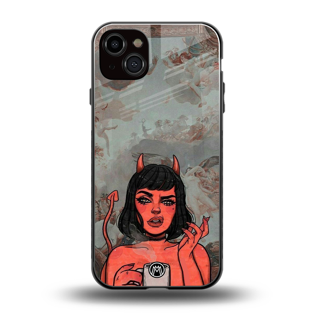 devil buys mymerchandize back phone cover | glass case for iphone 15 plus
