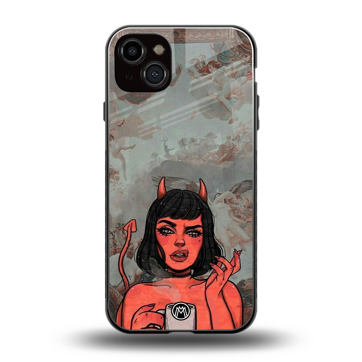 devil buys mymerchandize back phone cover | glass case for iphone 15 plus