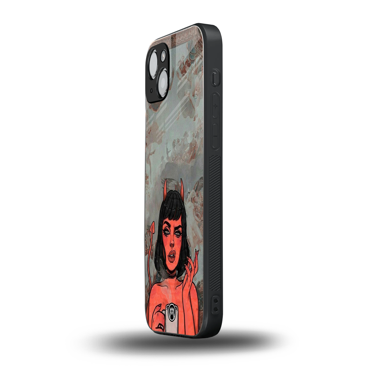 devil buys mymerchandize back phone cover | glass case for iphone 15 plus