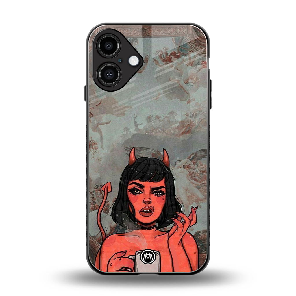 devil buys mymerchandize back phone cover | glass case for iphone 16 plus