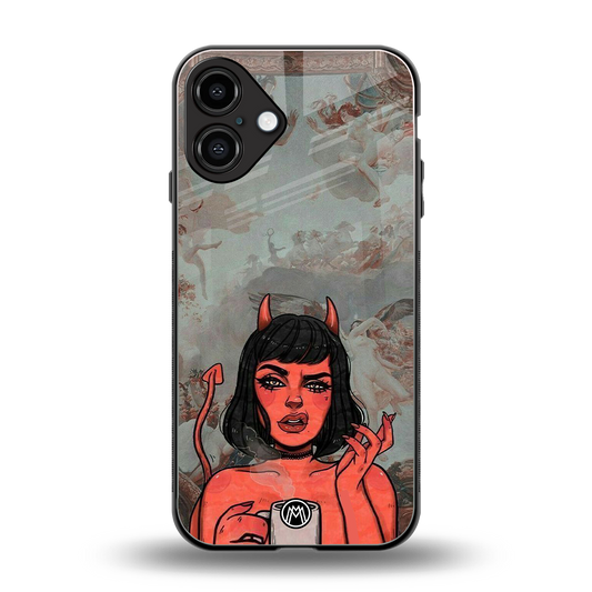devil buys mymerchandize back phone cover | glass case for iphone 16 plus