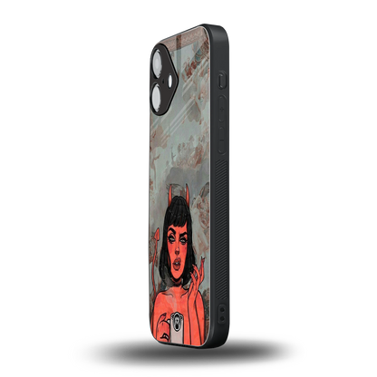 devil buys mymerchandize back phone cover | glass case for iphone 16 plus
