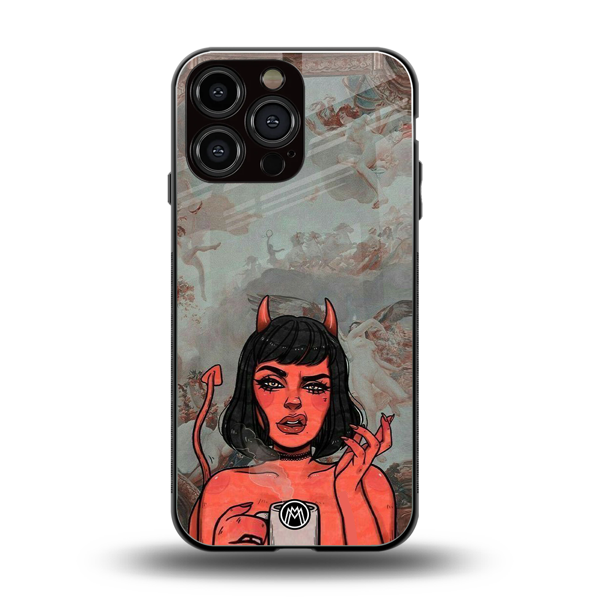 devil buys mymerchandize back phone cover | glass case for iphone 16 pro max