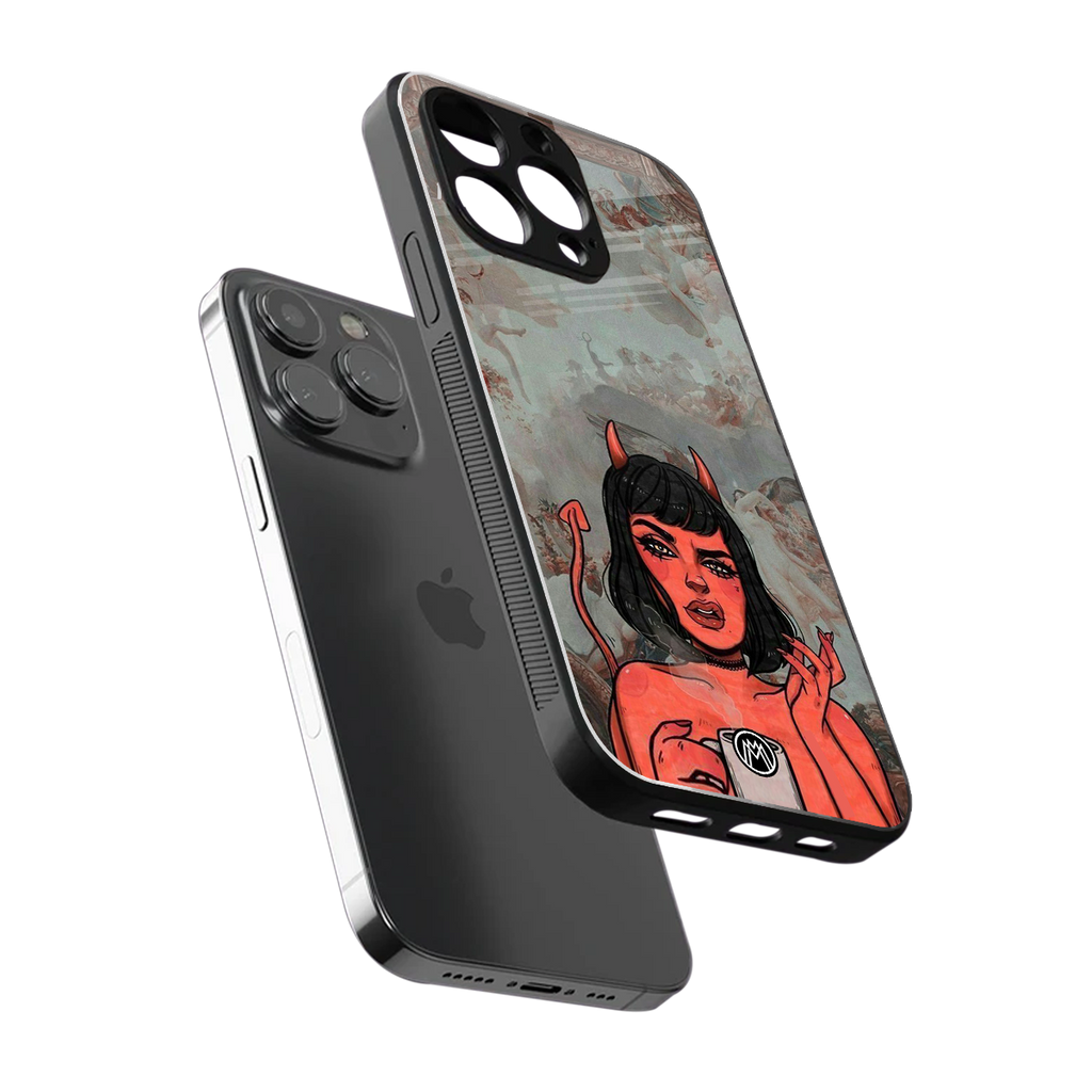 devil buys mymerchandize back phone cover | glass case for iphone 16 pro max