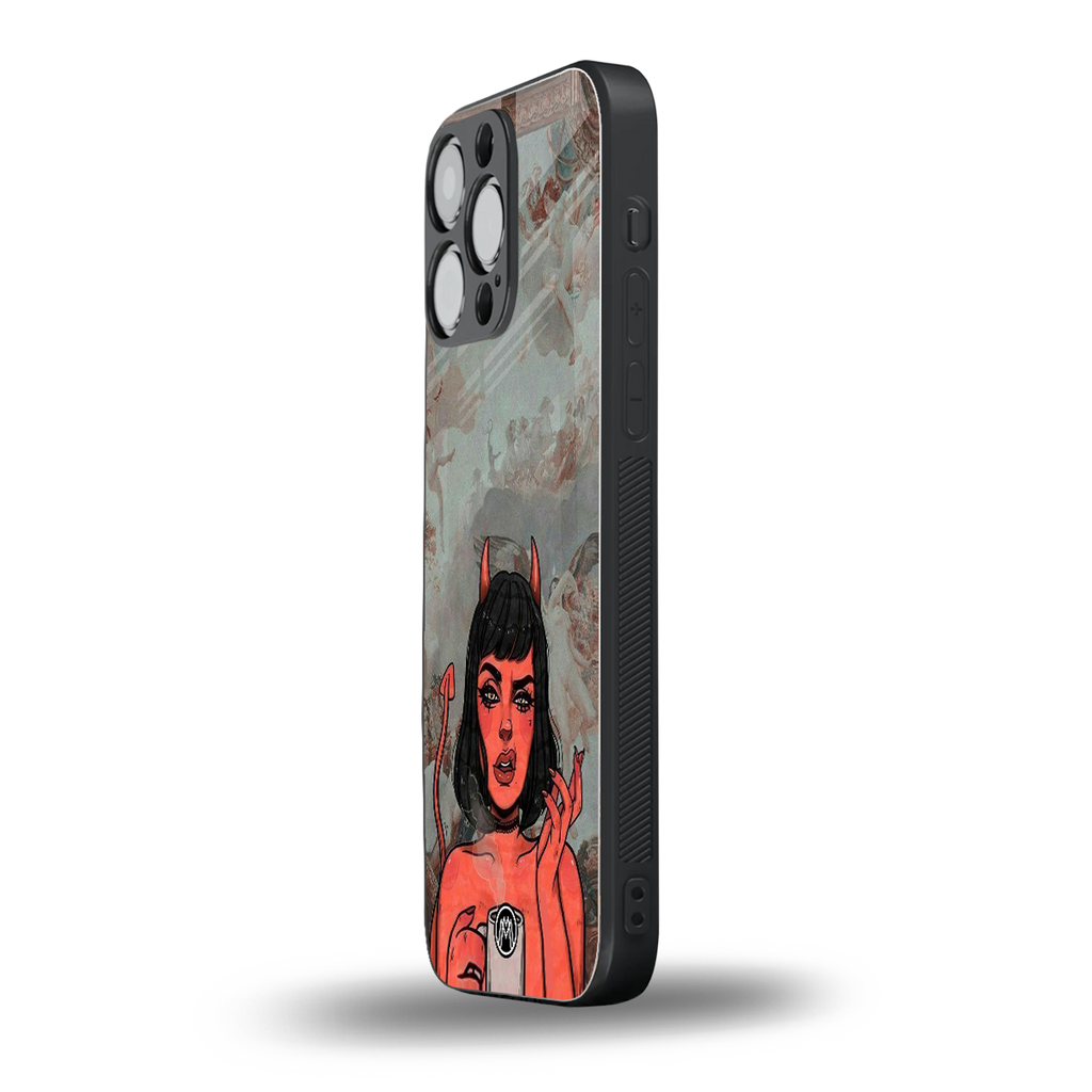 devil buys mymerchandize back phone cover | glass case for iphone 16 pro max