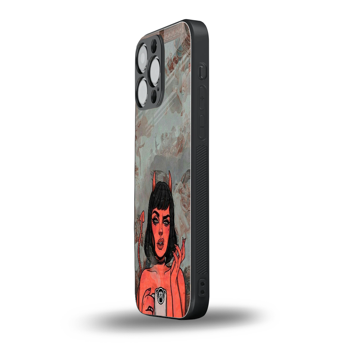 devil buys mymerchandize back phone cover | glass case for iphone 16 pro max