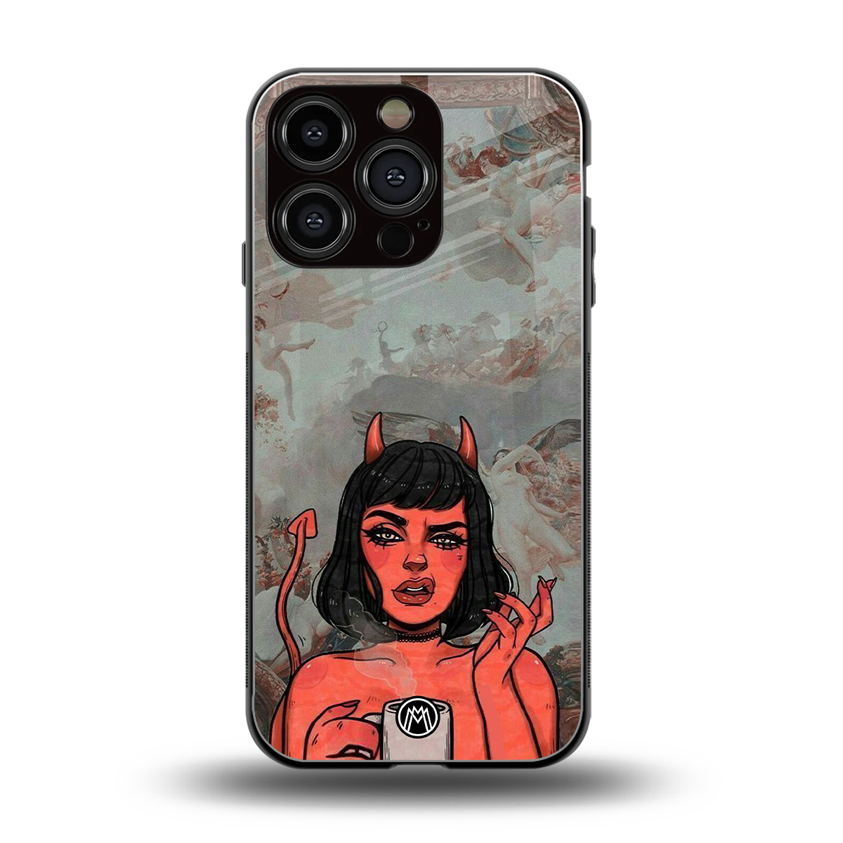 devil buys mymerchandize back phone cover | glass case for iphone 16 pro