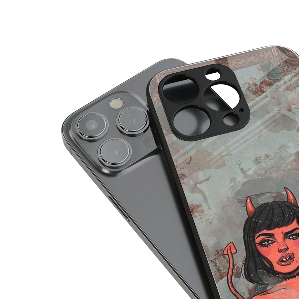 devil buys mymerchandize back phone cover | glass case for iphone 16 pro