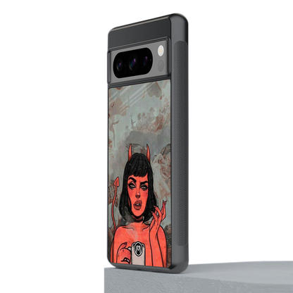 devil buys mymerchandize back phone cover | glass case for google pixel 8 pro