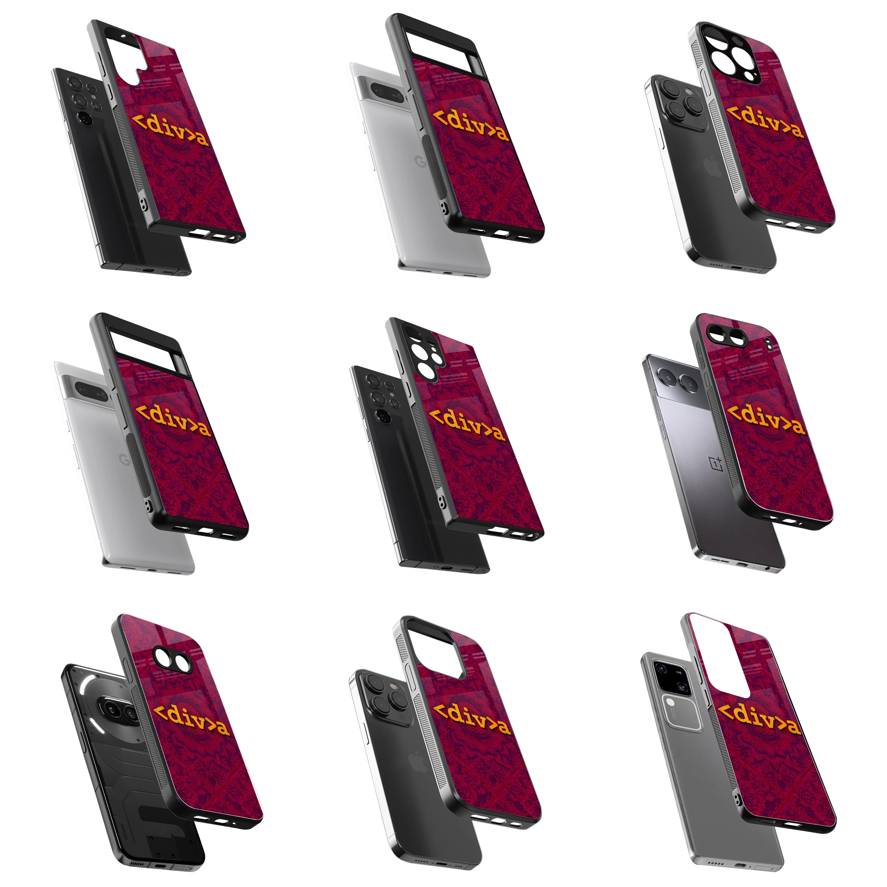 Durable Glass Back Mobile Case for iPhone, Samsung, OnePlus, Google Pixel, Redmi, Vivo, Oppo