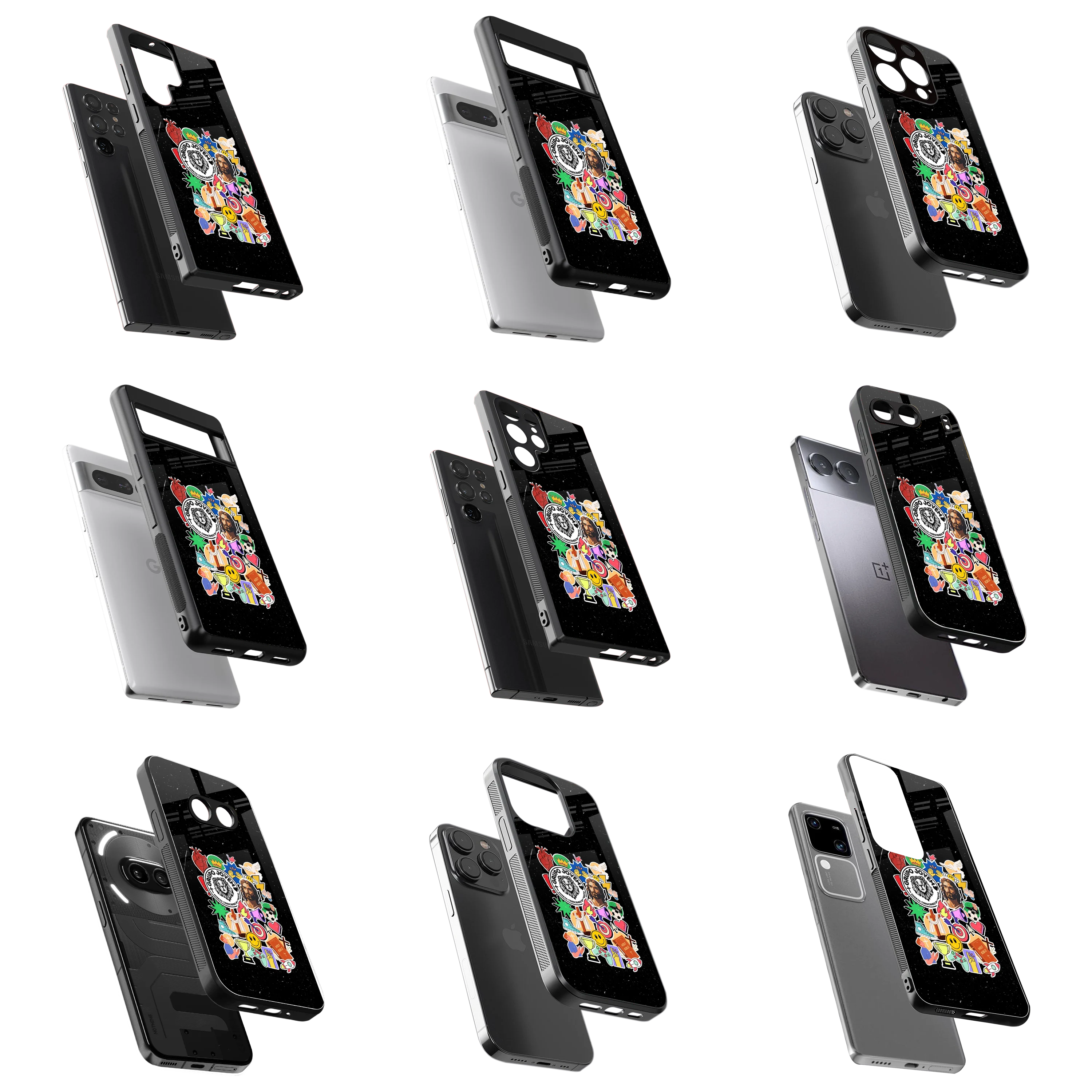 Durable Glass Back Mobile Case for iPhone, Samsung, OnePlus, Google Pixel, Redmi, Vivo, Oppo