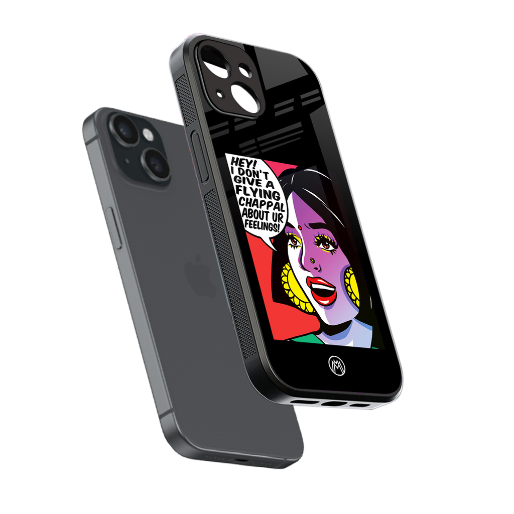 don't give a flying chappal back phone cover | glass case for iphone 13 mini