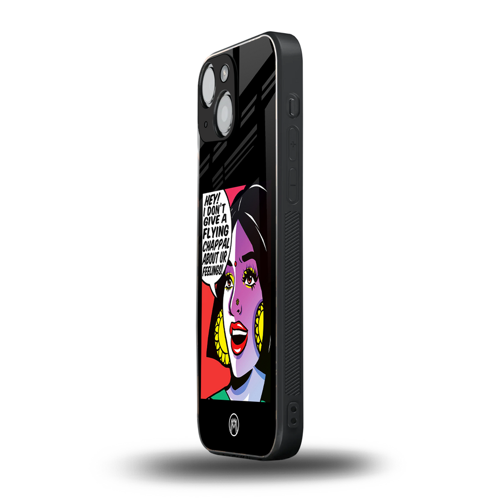 don't give a flying chappal back phone cover | glass case for iphone 13 mini