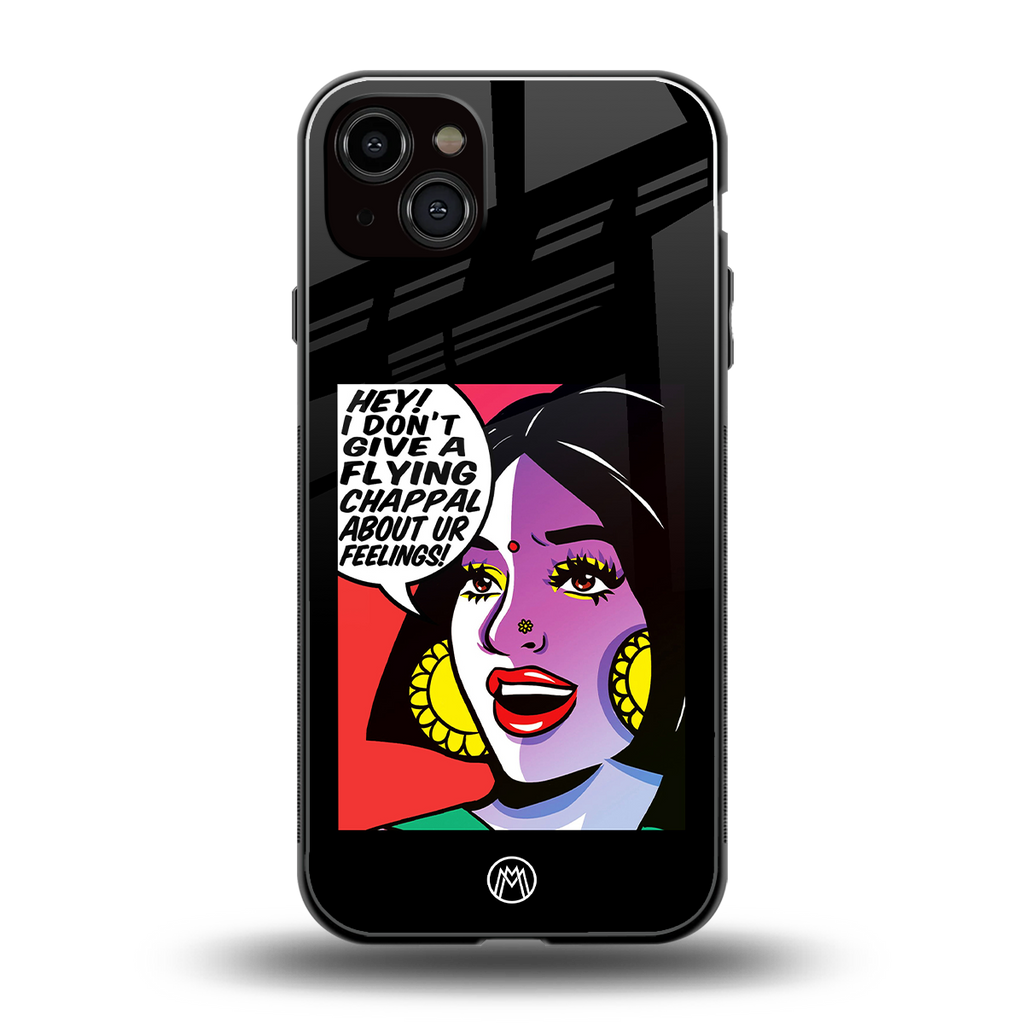 don't give a flying chappal back phone cover | glass case for iphone 15 plus
