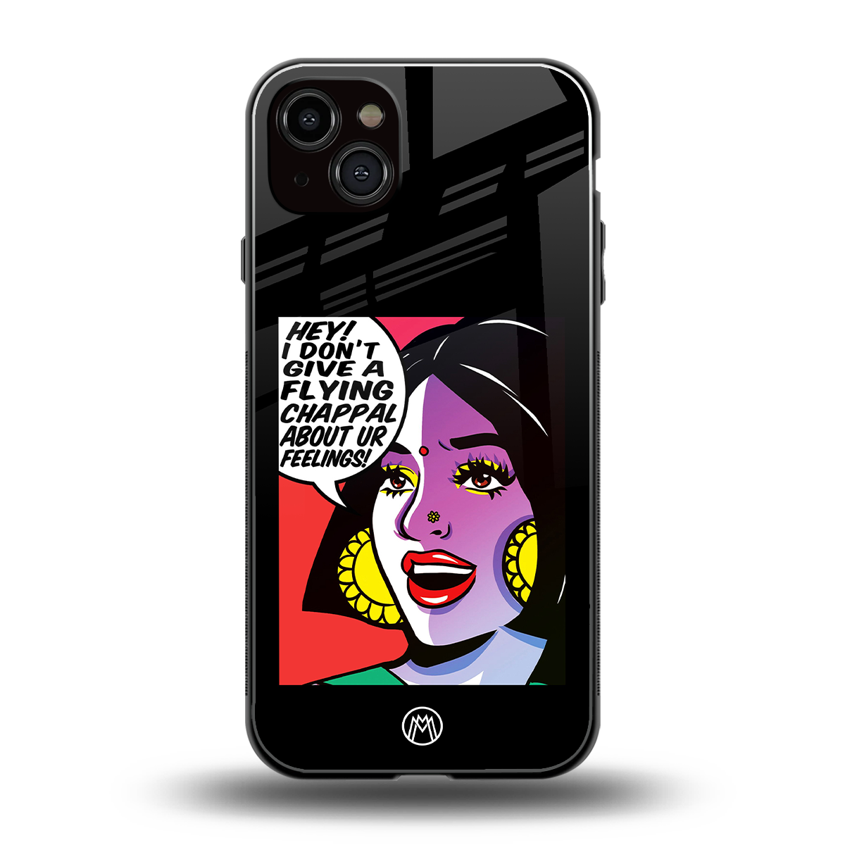 don't give a flying chappal back phone cover | glass case for iphone 15 plus