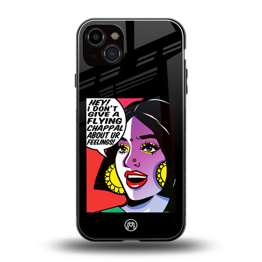 don't give a flying chappal back phone cover | glass case for iphone 14 plus