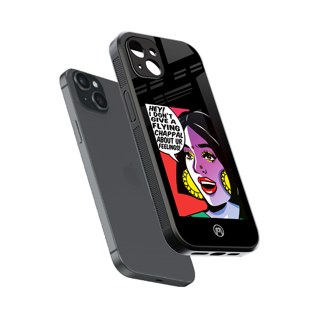don't give a flying chappal back phone cover | glass case for iphone 15 plus