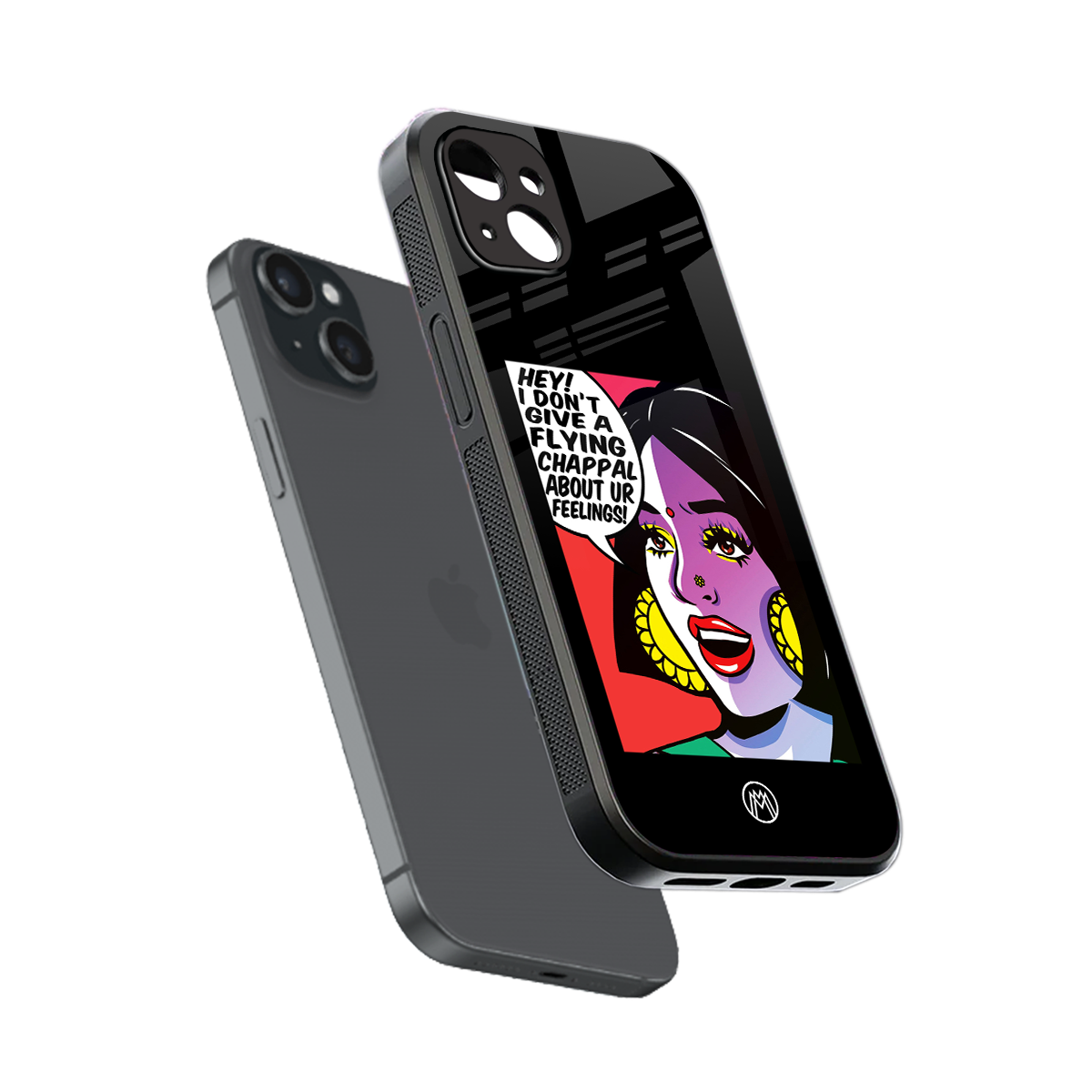 don't give a flying chappal back phone cover | glass case for iphone 15 plus