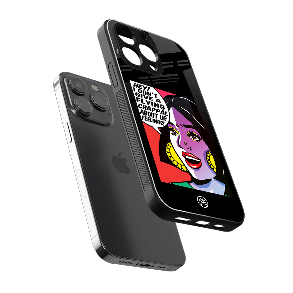 don't give a flying chappal back phone cover | glass case for iphone 15 pro max