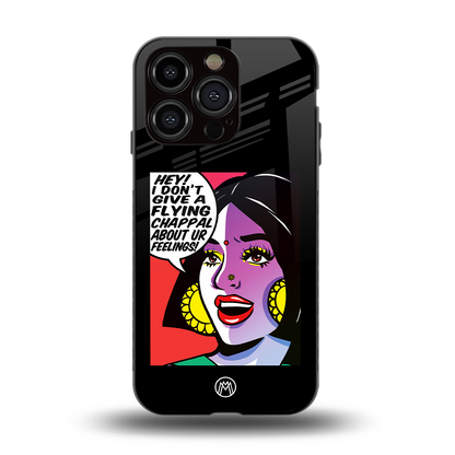 don't give a flying chappal back phone cover | glass case for iphone 15 pro