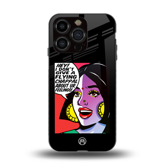 don't give a flying chappal back phone cover | glass case for iphone 15 pro