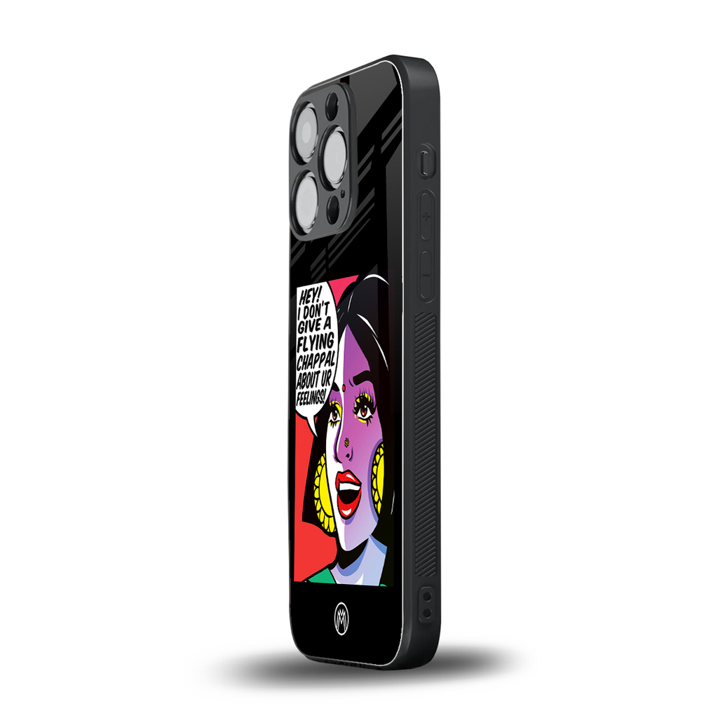 don't give a flying chappal back phone cover | glass case for iphone 15 pro