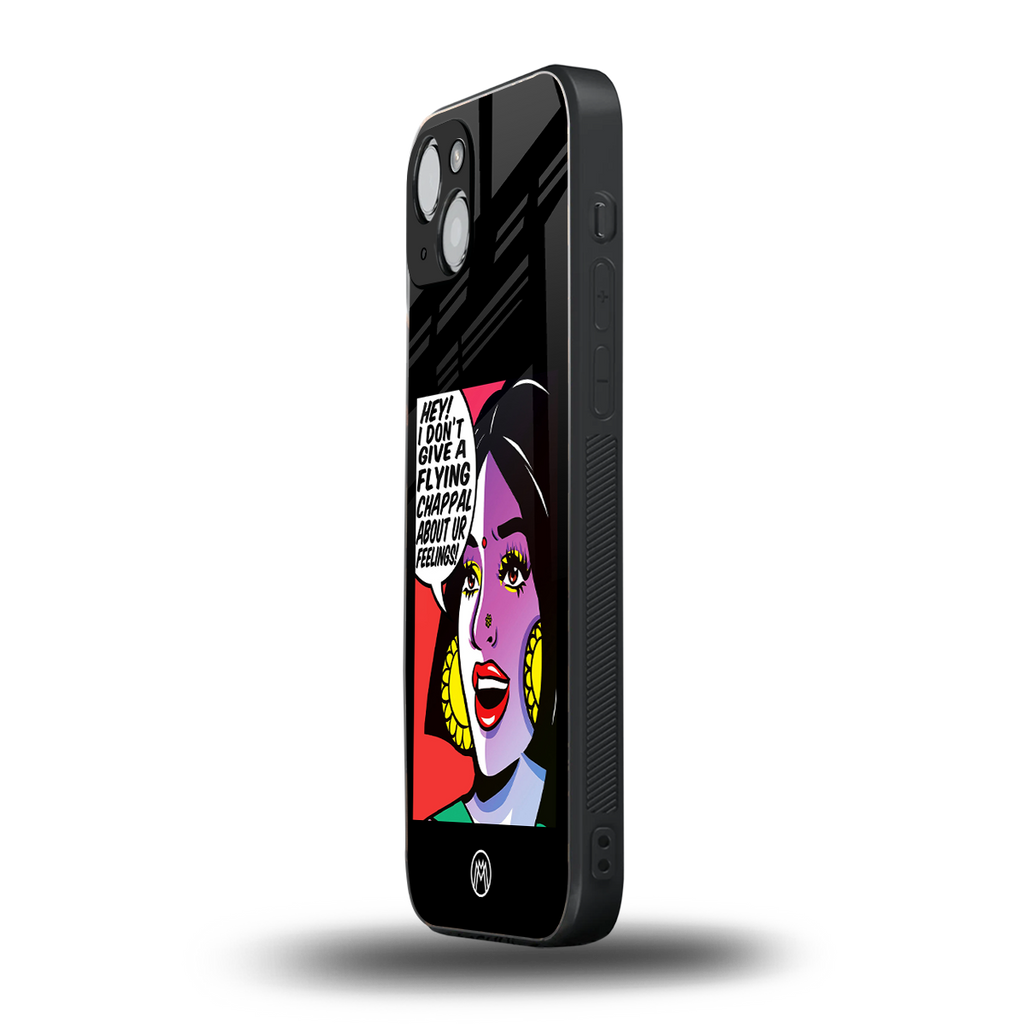 don't give a flying chappal back phone cover | glass case for iphone 15