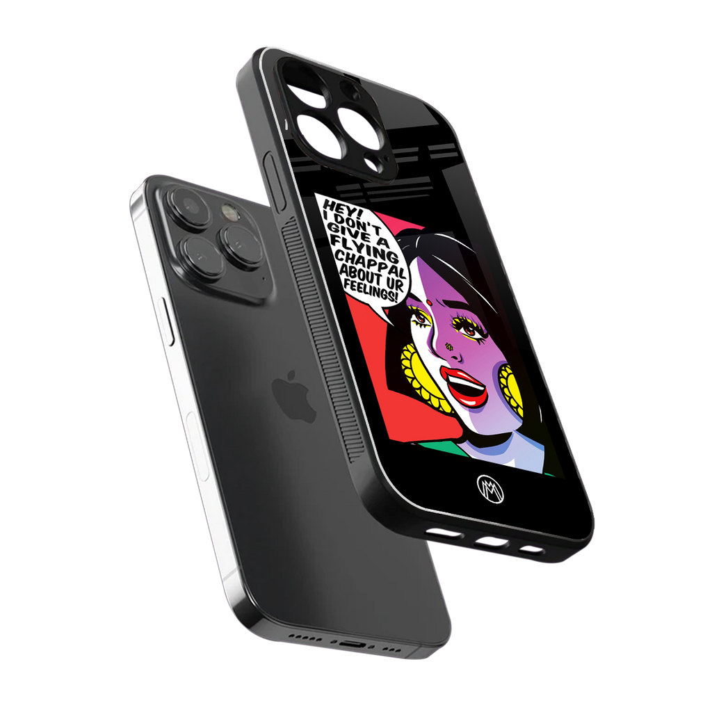 don't give a flying chappal back phone cover | glass case for iphone 15 pro