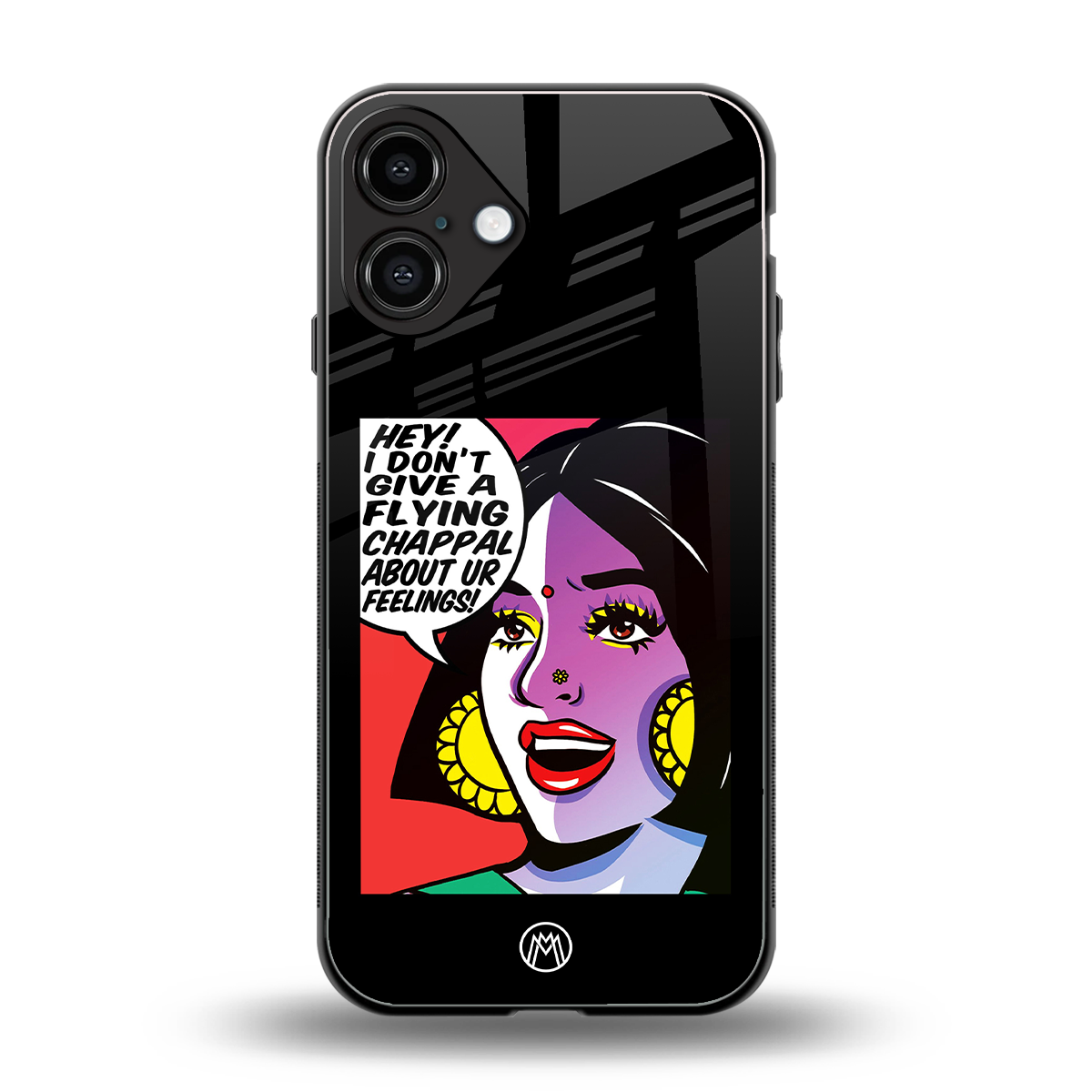 don't give a flying chappal back phone cover | glass case for iphone 16 plus