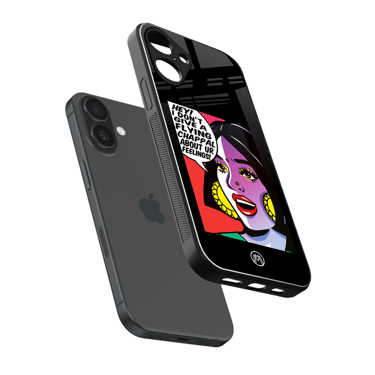 don't give a flying chappal back phone cover | glass case for iphone 16 plus
