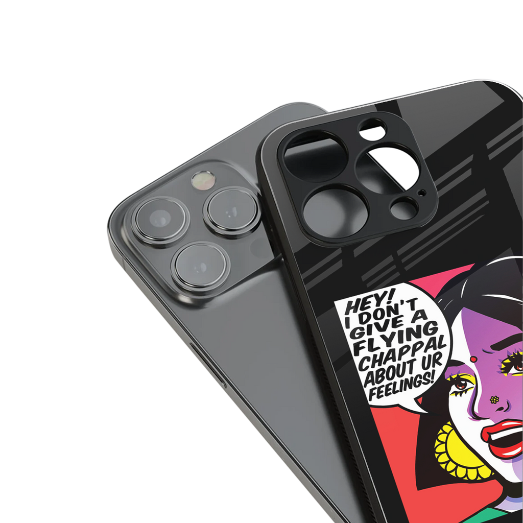 don't give a flying chappal back phone cover | glass case for iphone 15 pro