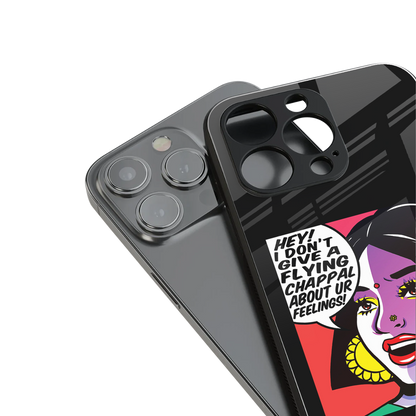 don't give a flying chappal back phone cover | glass case for iphone 15 pro