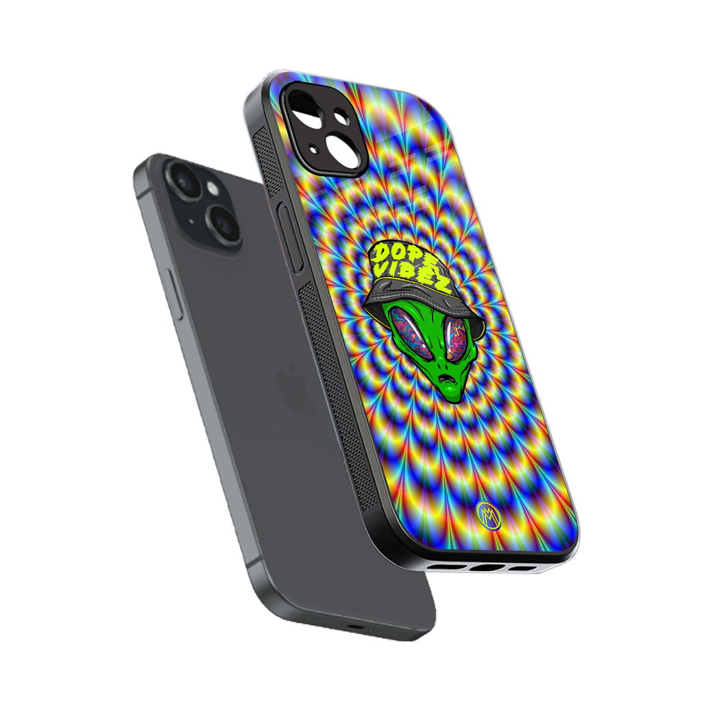 dope vibez back phone cover | glass case for iphone 15 plus