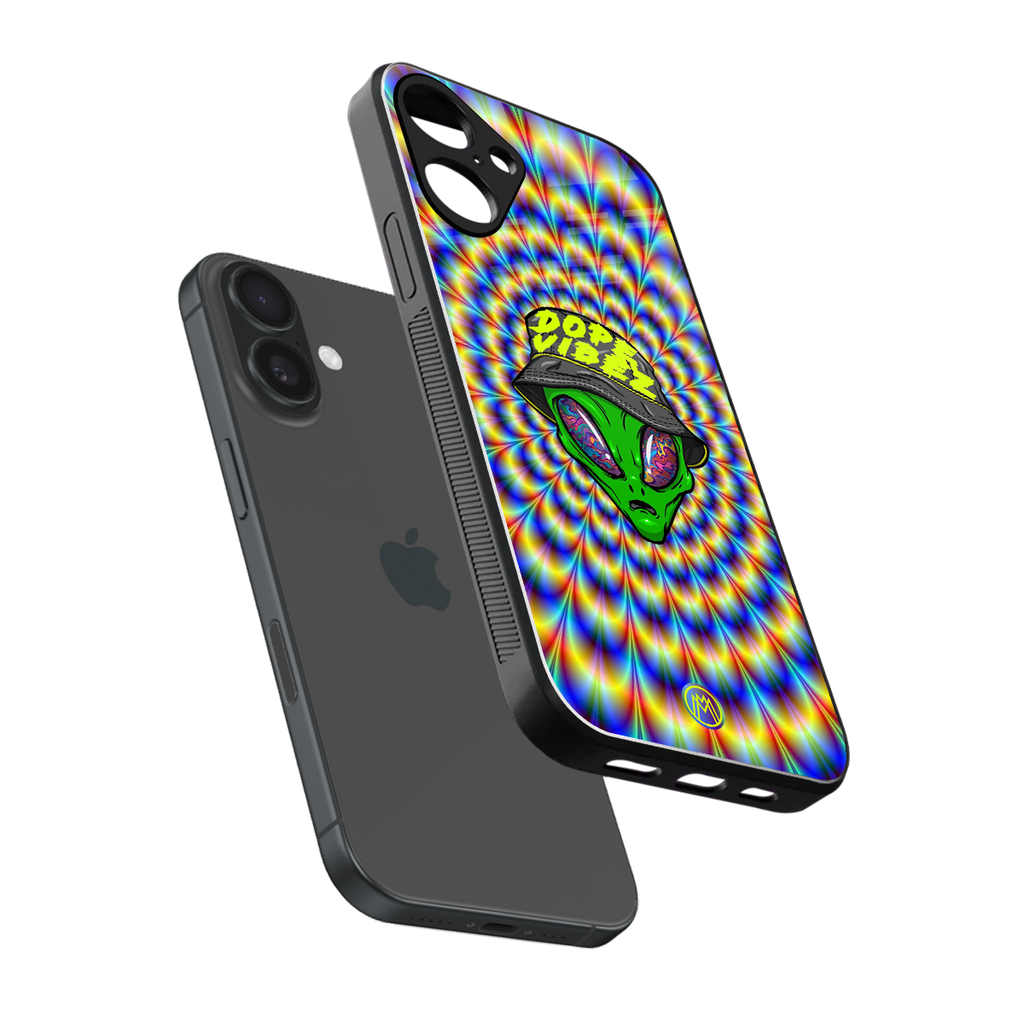 dope vibez back phone cover | glass case for iphone 16 plus