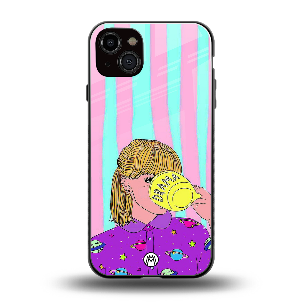 dramateacal girl back phone cover | glass case for iphone 15 plus